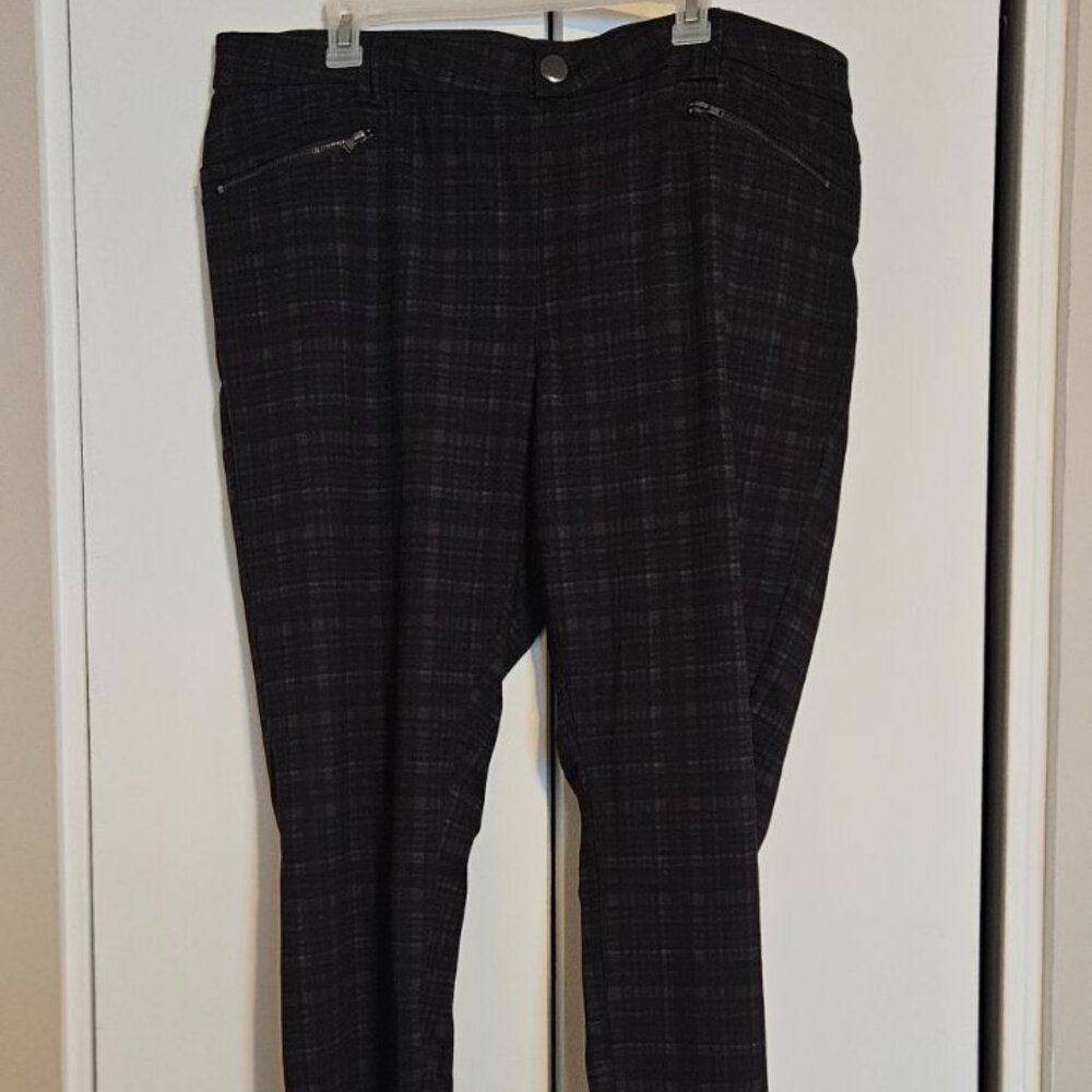 RICKI'S Dark Pink/Grey Tartan Pattern Pull-on Tapered Trousers